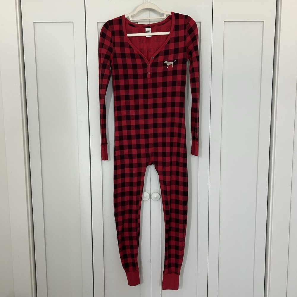 Victoria's Secret PINK Small Buffalo Plaid Thermal One-piece Union Suit Pajamas